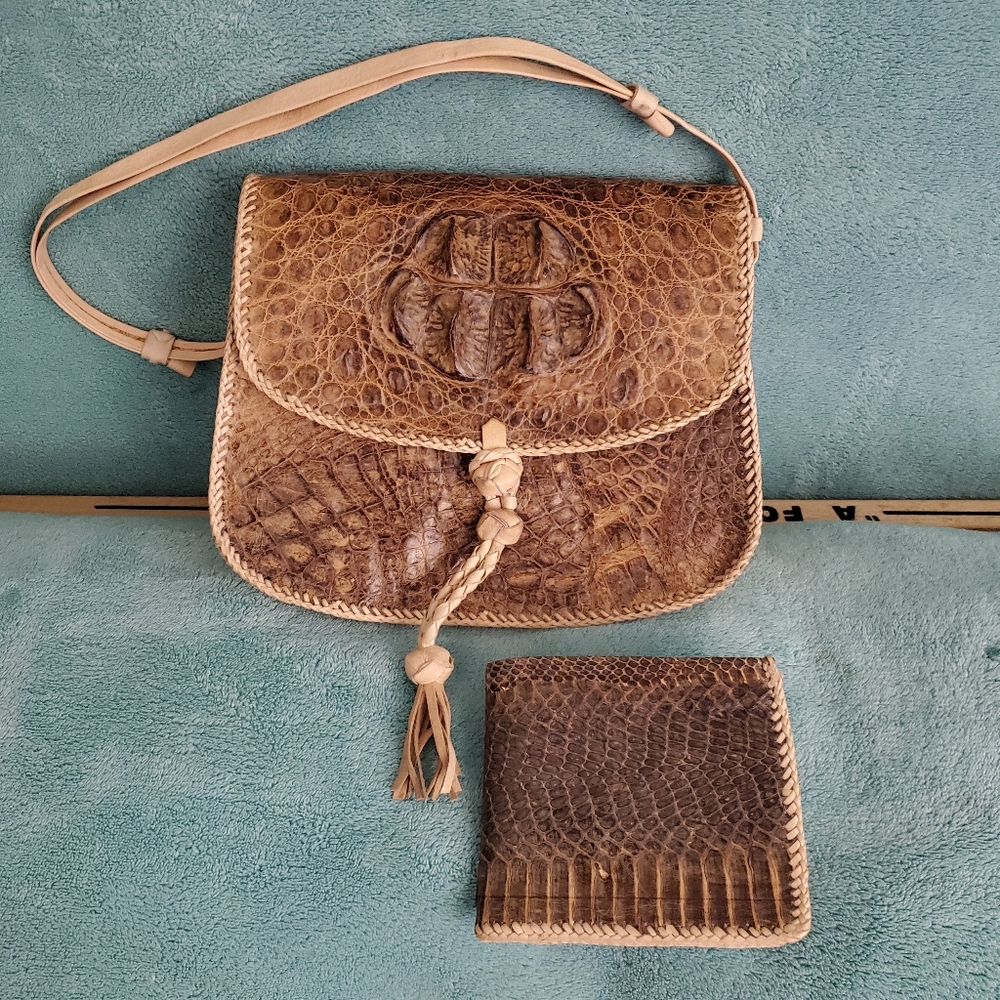 Crocodile Leather Crossbody Bag in Brown